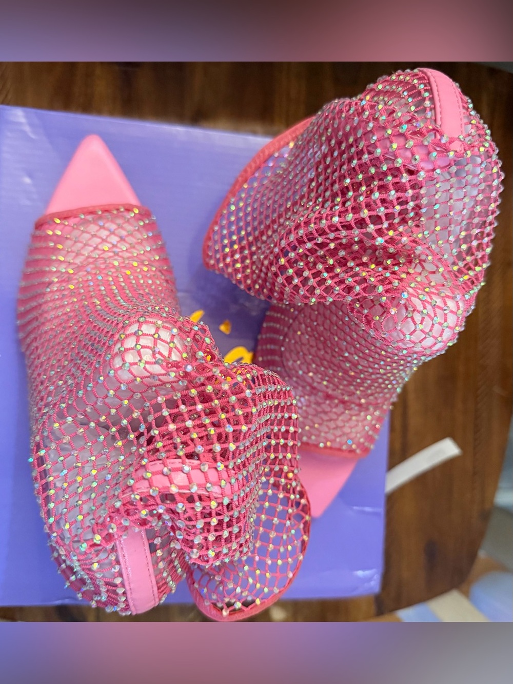 STUNNING Liliana Pink Rhinestone Mesh Peep-Toe Heels size 7.5